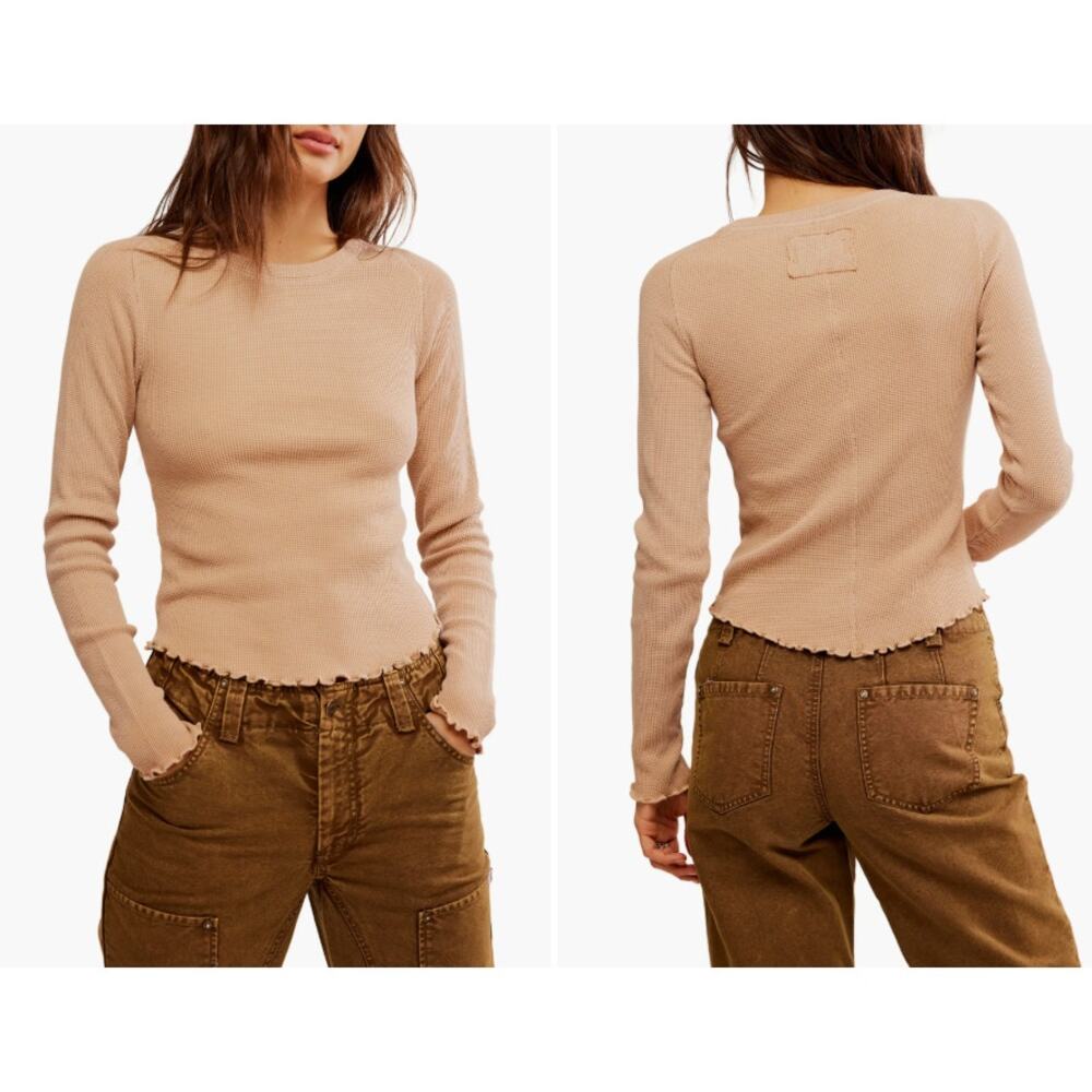 NWT We The Free Waffle Knit Lettuce Hem Crop Top XS